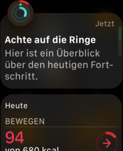 Meldung "Achte auf die Ringe" der Apple Watch.